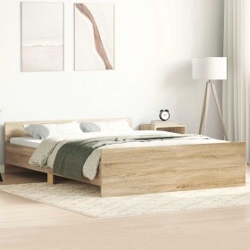 Estructura de cama con cabecero piecero roble Sonoma 120x200 cm