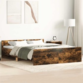 Estructura de cama con cabecero piecero roble ahumado 120x200cm en Camas y somieres | Comprar online en Foro24
