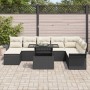 Conjunto de sofá de jardín con cojín 9 pcs Negro Poliratán
