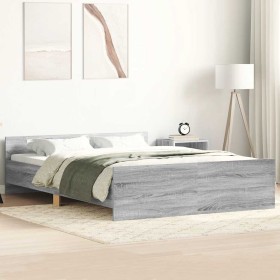 Estructura de cama con cabecero piecero gris Sonoma 120x200 cm