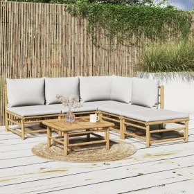 6-piece bamboo garden furniture set with light gray cushions by vidaXL, Garden sets - Ref: Foro24-3155103, Price: 506,46 €, D...