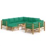 Set de muebles de jardín 10 piezas bambú con cojines verde