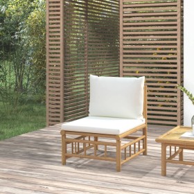 Central bamboo garden sofa with cream white cushions by vidaXL, Modular outdoor sofas - Ref: Foro24-362301, Price: 123,49 €, ...