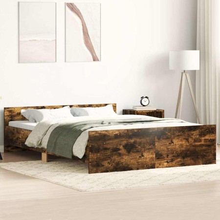 Estructura de cama con cabecero piecero roble ahumado 140x200cm
