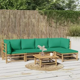 6-piece bamboo garden furniture set with green cushions by vidaXL, Garden sets - Ref: Foro24-3155168, Price: 415,65 €, Discou...