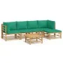 6-piece bamboo garden furniture set with green cushions by vidaXL, Garden sets - Ref: Foro24-3155168, Price: 415,79 €, Discou...