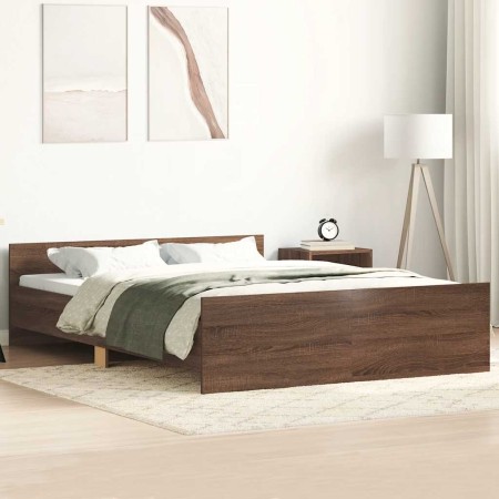 Estructura de cama con cabecero piecero roble marrón 140x200 cm