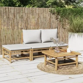 Garden furniture set 4 pieces bamboo and light gray cushions by vidaXL, Garden sets - Ref: Foro24-3155107, Price: 278,97 €, D...