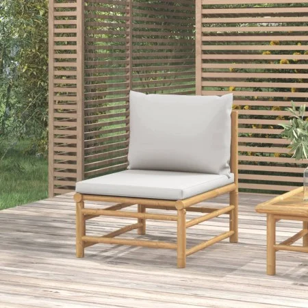 Central bamboo garden sofa with light gray cushions by vidaXL, Modular outdoor sofas - Ref: Foro24-362279, Price: 111,25 €, D...