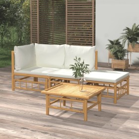 Garden furniture set 4 pieces bamboo and cream white cushions by vidaXL, Garden sets - Ref: Foro24-3155176, Price: 346,67 €, ...