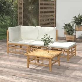 Garden furniture set 4 pieces bamboo and cream white cushions by vidaXL, Garden sets - Ref: Foro24-3155176, Price: 341,07 €, ...