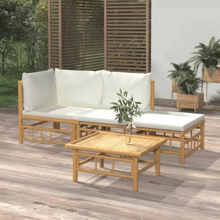 Gartenmöbel-Set 4-teilig aus Bambus und cremeweißen Kissen von vidaXL, Gartensets - Ref: Foro24-3155176, Preis: 340,58 €, Rab...