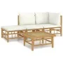 Garden furniture set 4 pieces bamboo and cream white cushions by vidaXL, Garden sets - Ref: Foro24-3155176, Price: 346,67 €, ...