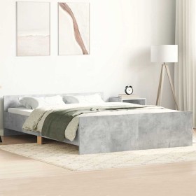 Estructura de cama con cabecero piecero gris hormigón 150x200cm