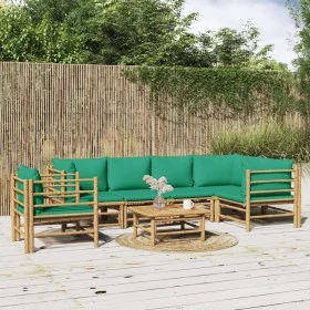 7-piece bamboo garden furniture set with green cushions by vidaXL, Garden sets - Ref: Foro24-3155173, Price: 591,51 €, Discou...