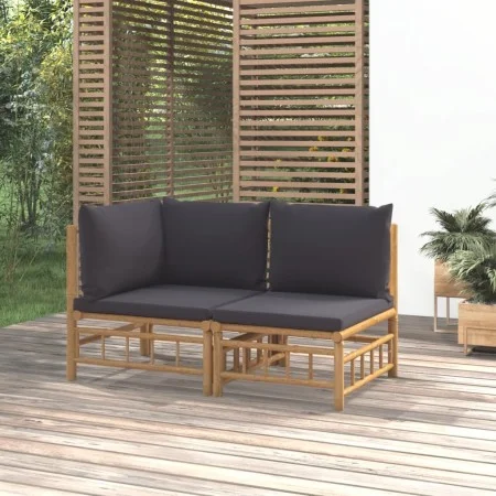 2-piece bamboo garden furniture set with dark gray cushions by vidaXL, Modular outdoor sofas - Ref: Foro24-362306, Price: 208...