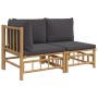 2-teiliges Gartenmöbel-Set aus Bambus mit dunkelgrauen Kissen von vidaXL, Modulare Sofas für den Außenbereich - Ref: Foro24-3...