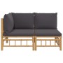 2-teiliges Gartenmöbel-Set aus Bambus mit dunkelgrauen Kissen von vidaXL, Modulare Sofas für den Außenbereich - Ref: Foro24-3...