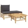 3-teiliges Gartenmöbel-Set aus Bambus mit dunkelgrauen Kissen von vidaXL, Modulare Sofas für den Außenbereich - Ref: Foro24-3...