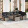Conjunto de sofá de jardín con cojín 9 pcs Gris Poliratán