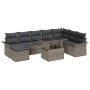 Conjunto de sofá de jardín con cojín 9 pcs Gris Poliratán
