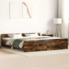 Estructura de cama con cabecero piecero roble ahumado 160x200cm