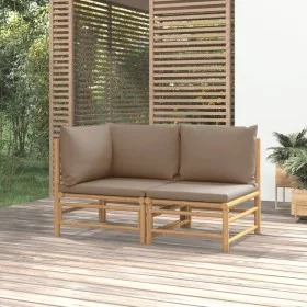 2-piece bamboo garden furniture set with taupe gray cushions by vidaXL, Modular outdoor sofas - Ref: Foro24-362284, Price: 28...