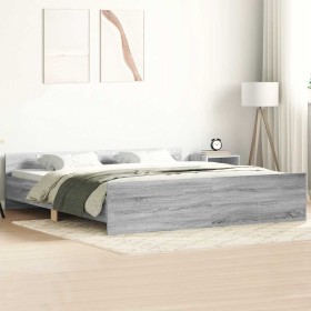 Estructura de cama con cabecero piecero gris Sonoma 160x200 cm
