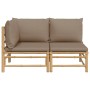 Set de muebles de jardín 2 piezas bambú y cojines gris taupe de vidaXL, Sofás modulares de exterior - Ref: Foro24-362284, Pre...