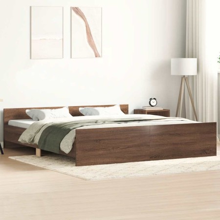 Estructura de cama con cabecero piecero roble marrón 160x200 cm