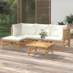 5-piece garden furniture set made of bamboo with cream white cushions by vidaXL, Garden sets - Ref: Foro24-3155178, Price: 47...