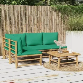 5-teiliges Gartenmöbel-Set aus Bambus mit grünen Kissen von vidaXL, Gartensets - Ref: Foro24-3155170, Preis: 377,51 €, Rabatt: %