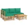 5-piece bamboo garden furniture set with green cushions by vidaXL, Garden sets - Ref: Foro24-3155170, Price: 377,51 €, Discou...