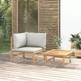 2-piece garden furniture set bamboo and light gray cushions by vidaXL, Modular outdoor sofas - Ref: Foro24-362277, Price: 122...