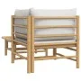 2-teiliges Gartenmöbel-Set Bambus und Kissen hellgrau von vidaXL, Modulare Sofas für den Außenbereich - Ref: Foro24-362277, P...