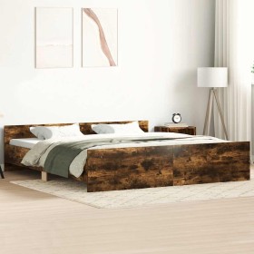 Estructura de cama con cabecero piecero roble ahumado 180x200cm