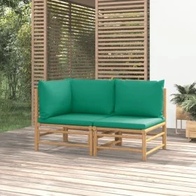 2-piece bamboo garden furniture set with green cushions by vidaXL, Modular outdoor sofas - Ref: Foro24-362291, Price: 167,54 ...