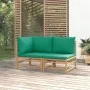 2-teiliges Gartenmöbel-Set aus Bambus mit grünen Kissen von vidaXL, Modulare Sofas für den Außenbereich - Ref: Foro24-362291,...