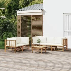 6-piece garden furniture set made of bamboo with cream white cushions by vidaXL, Garden sets - Ref: Foro24-3155186, Price: 73...