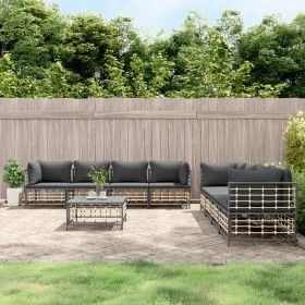Juego de muebles de jardín 9 pzas y cojines ratán PE antracita de vidaXL, Sofás de exterior - Ref: Foro24-3186709, Precio: 78...