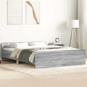 Estructura de cama con cabecero piecero gris Sonoma 120x190 cm