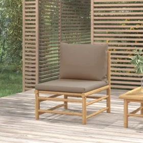 Sofá central de jardín bambú con cojines gris taupe de vidaXL, Sofás modulares de exterior - Ref: Foro24-362287, Precio: 117,...