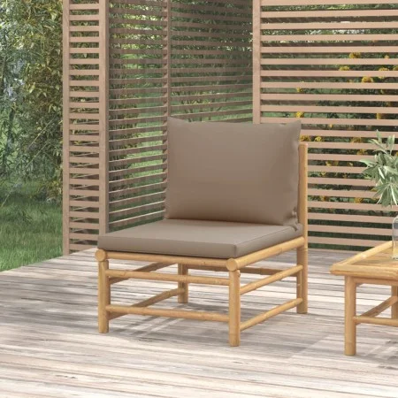 Central bamboo garden sofa with taupe gray cushions by vidaXL, Modular outdoor sofas - Ref: Foro24-362287, Price: 117,44 €, D...