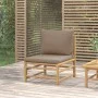 Sofá central de jardín bambú con cojines gris taupe de vidaXL, Sofás modulares de exterior - Ref: Foro24-362287, Precio: 118,...