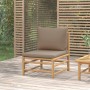 Sofá central de jardín bambú con cojines gris taupe de vidaXL, Sofás modulares de exterior - Ref: Foro24-362287, Precio: 119,...