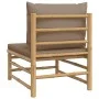Zentrales Gartensofa aus Bambus mit taupegrauen Kissen von vidaXL, Modulare Sofas für den Außenbereich - Ref: Foro24-362287, ...