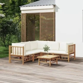 Gartenmöbel-Set 6-teilig aus Bambus und cremeweißen Kissen von vidaXL, Gartensets - Ref: Foro24-3155188, Preis: 678,53 €, Rab...
