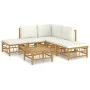 Set de muebles de jardín 6 piezas bambú y cojines blanco crema de vidaXL, Conjuntos de jardín - Ref: Foro24-3155175, Precio: ...