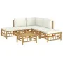 Set de muebles de jardín 6 piezas bambú y cojines blanco crema de vidaXL, Conjuntos de jardín - Ref: Foro24-3155175, Precio: ...