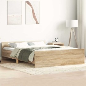 Estructura de cama con cabecero piecero roble Sonoma 140x190 cm